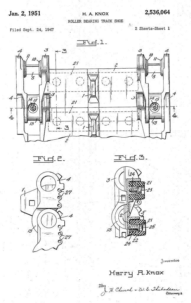 Самый поздний из известных патентов Гарри Нокса. Подобные траки долго использовались на американских танках