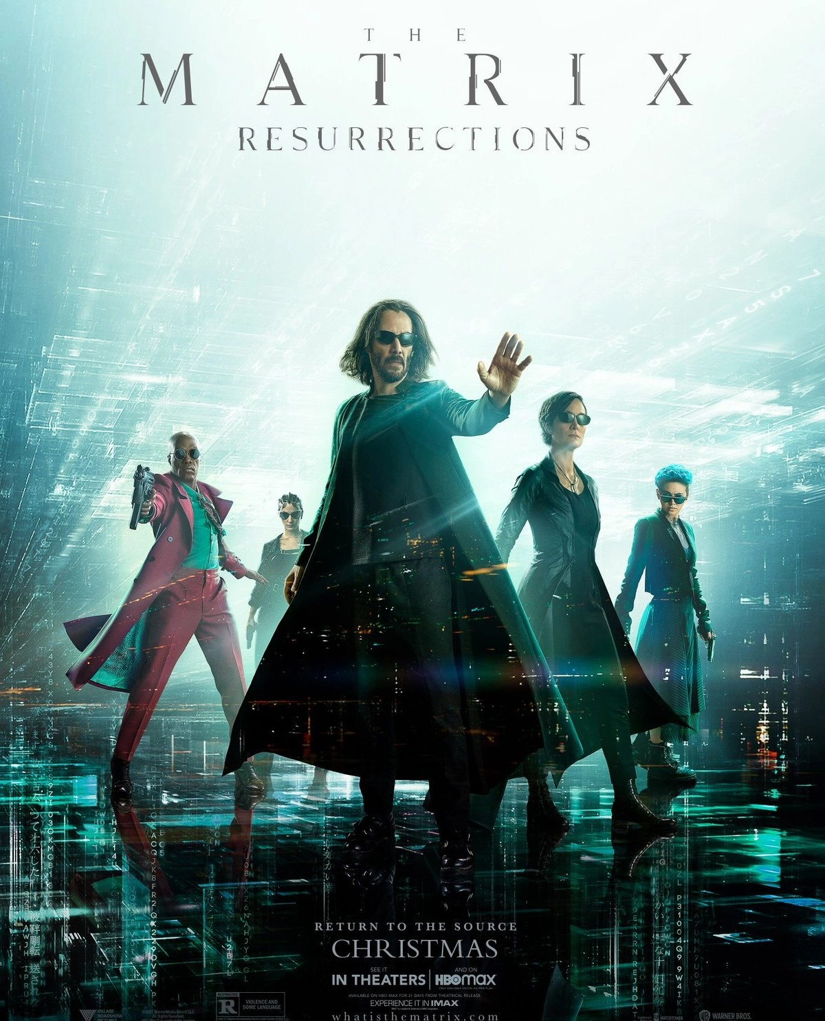 Тот самый постер со всеми главными героями. В российском прокате фильм получил название "Матрица: Воскрешение".