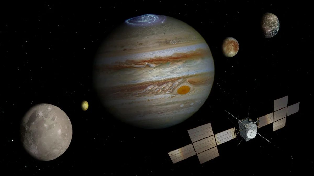Космический корабль исследует спутники Юпитера на наличие жизни.